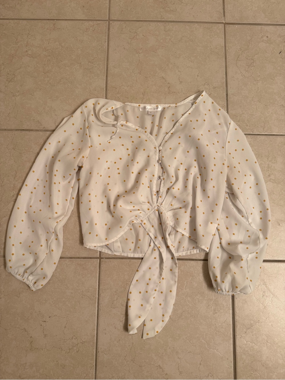 Streetwear Society White Blouse with Yellow Polka Dots and Tie Front